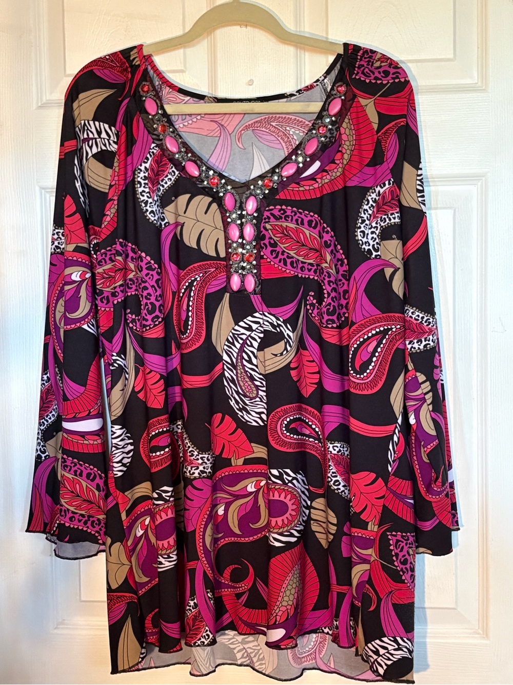 Penningtons Black Pink Multicolor Beaded V-Neck dress top